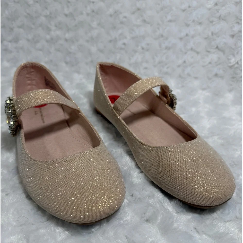 Cupcakes and Cashmere Girls‎ Gold Glitter Mary Jane Flats Crystal Buckle Size 2